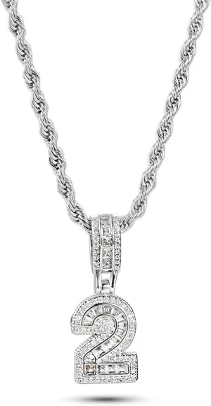 0 to 9 Lucky Number Pendant Necklaces for Women Men Family Birthday Mum Daughter Silver Tone Crystal Clear Cubic Zirconia