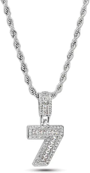 0 to 9 Lucky Number Pendant Necklaces for Women Men Family Birthday Mum Daughter Silver Tone Crystal Clear Cubic Zirconia