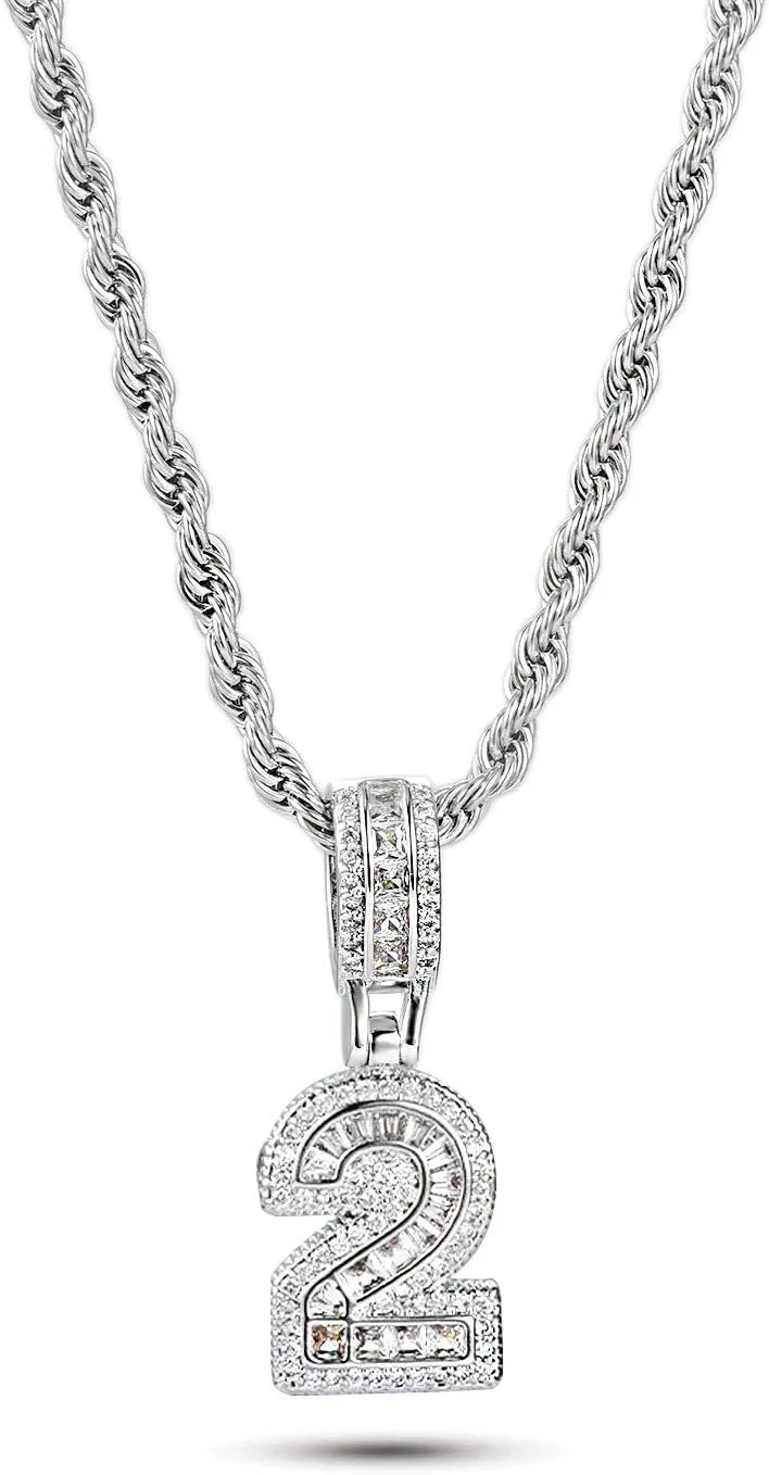 0 to 9 Lucky Number Pendant Necklaces for Women Men Family Birthday Mum Daughter Silver Tone Crystal Clear Cubic Zirconia