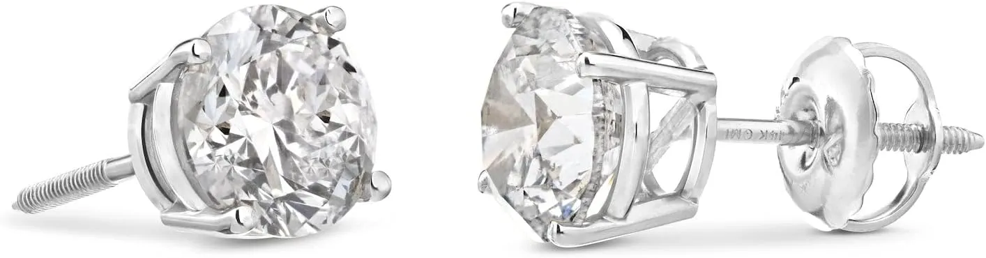 0.20-2.00 cttw Certified NATURAL Diamond Stud Earrings for Women 14 Karat Gold Earrings 4 Prong Setting with Screw Back Studs Fine Jewelry