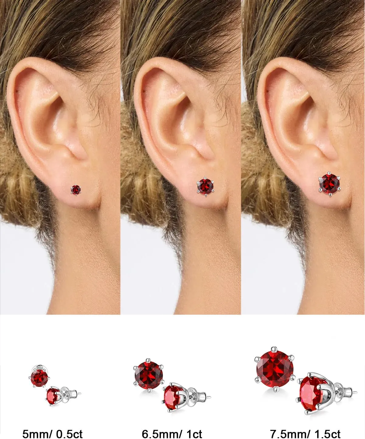 0.6-4CT Moissanite/Sapphire/Ruby/Emerald Sparkle Stud Earrings for Women, Solid 925 Sterling Silver, Hypoallergenic Anniversary Birthday Valentines Jewelry