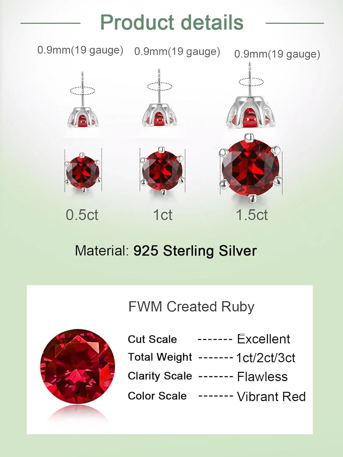 0.6-4CT Moissanite/Sapphire/Ruby/Emerald Sparkle Stud Earrings for Women, Solid 925 Sterling Silver, Hypoallergenic Anniversary Birthday Valentines Jewelry
