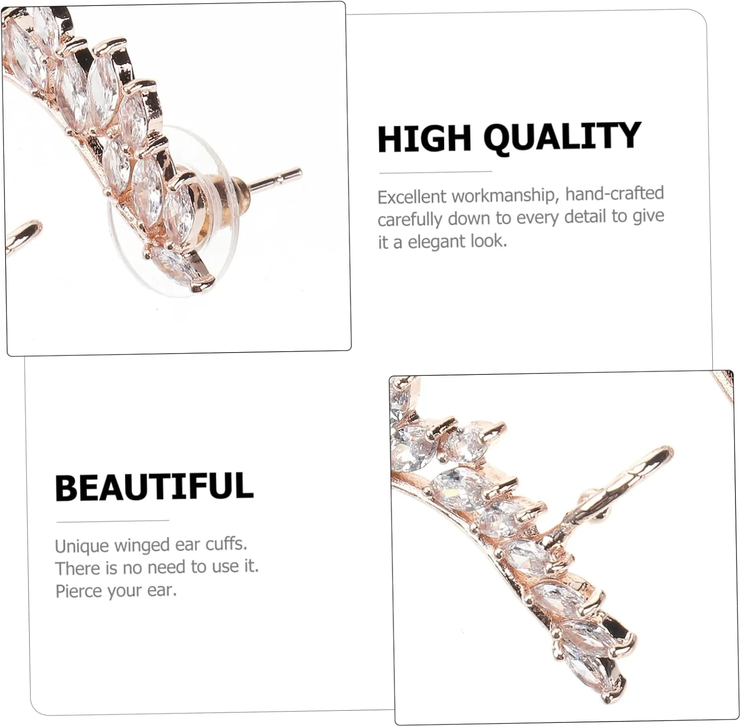 1 Pair Ear Cuff for Non-pierced Ears Dangle Earrings Women Ear Drop Wings Shape Earrings Ear Clip