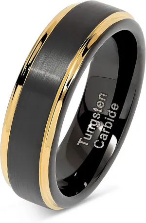 100S JEWELRY 6mm Engraved Personalized Tungsten Rings for Men Women Two Tone Black Gold Wedding Band Size 6-13