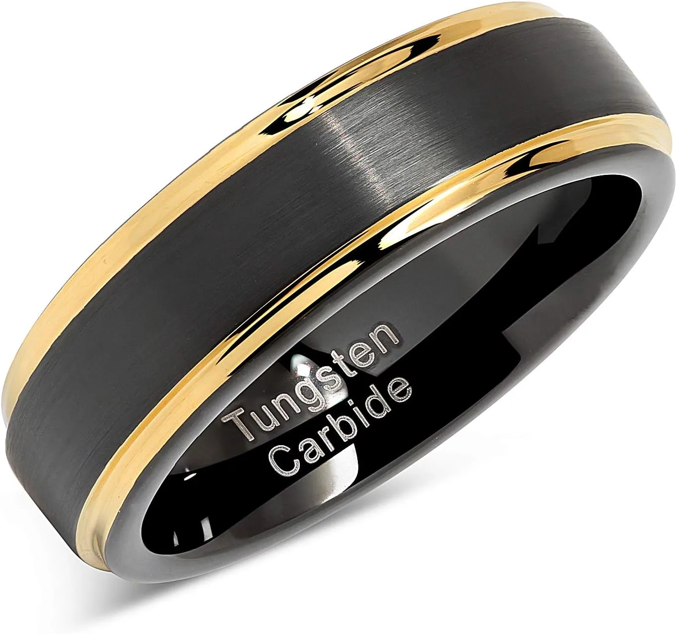 100S JEWELRY 6mm Engraved Personalized Tungsten Rings for Men Women Two Tone Black Gold Wedding Band Size 6-13