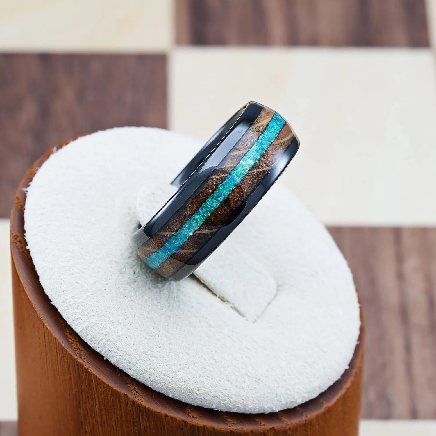 100S JEWELRY Black Tungsten Rings For Men Whiskey Barrel & Green Opal Wedding Promise Engagement Band Size 6-16