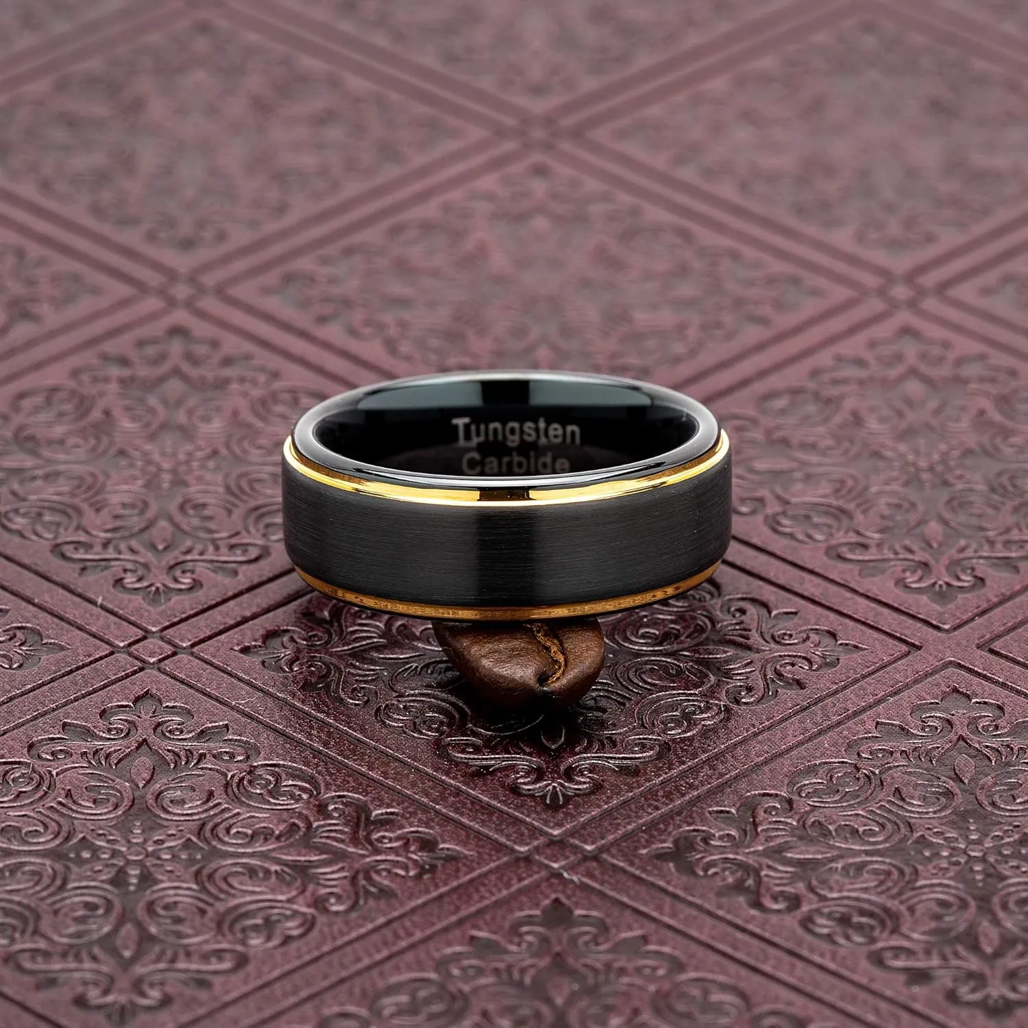100S JEWELRY Engraved Personalized Black Tungsten Rings For Men Wedding Band Gold Step Edge Size 6-16