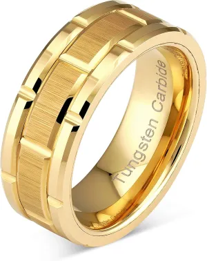 100S JEWELRY Engraved Personalized Tungsten Ring For Men Women Wedding Band Gold Brick Pattern Size 6-16