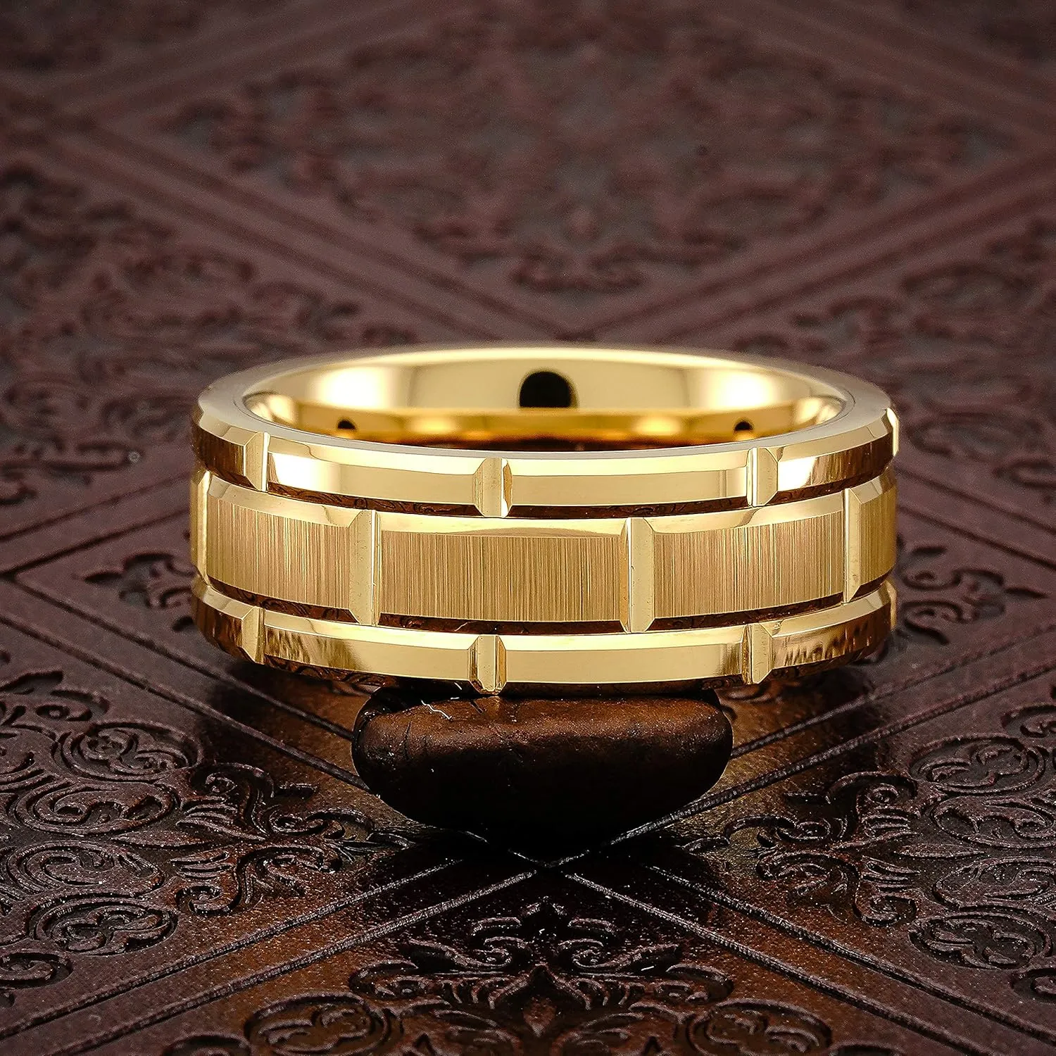 100S JEWELRY Engraved Personalized Tungsten Ring For Men Women Wedding Band Gold Brick Pattern Size 6-16