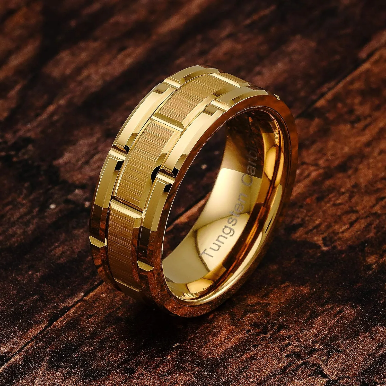 100S JEWELRY Engraved Personalized Tungsten Ring For Men Women Wedding Band Gold Brick Pattern Size 6-16