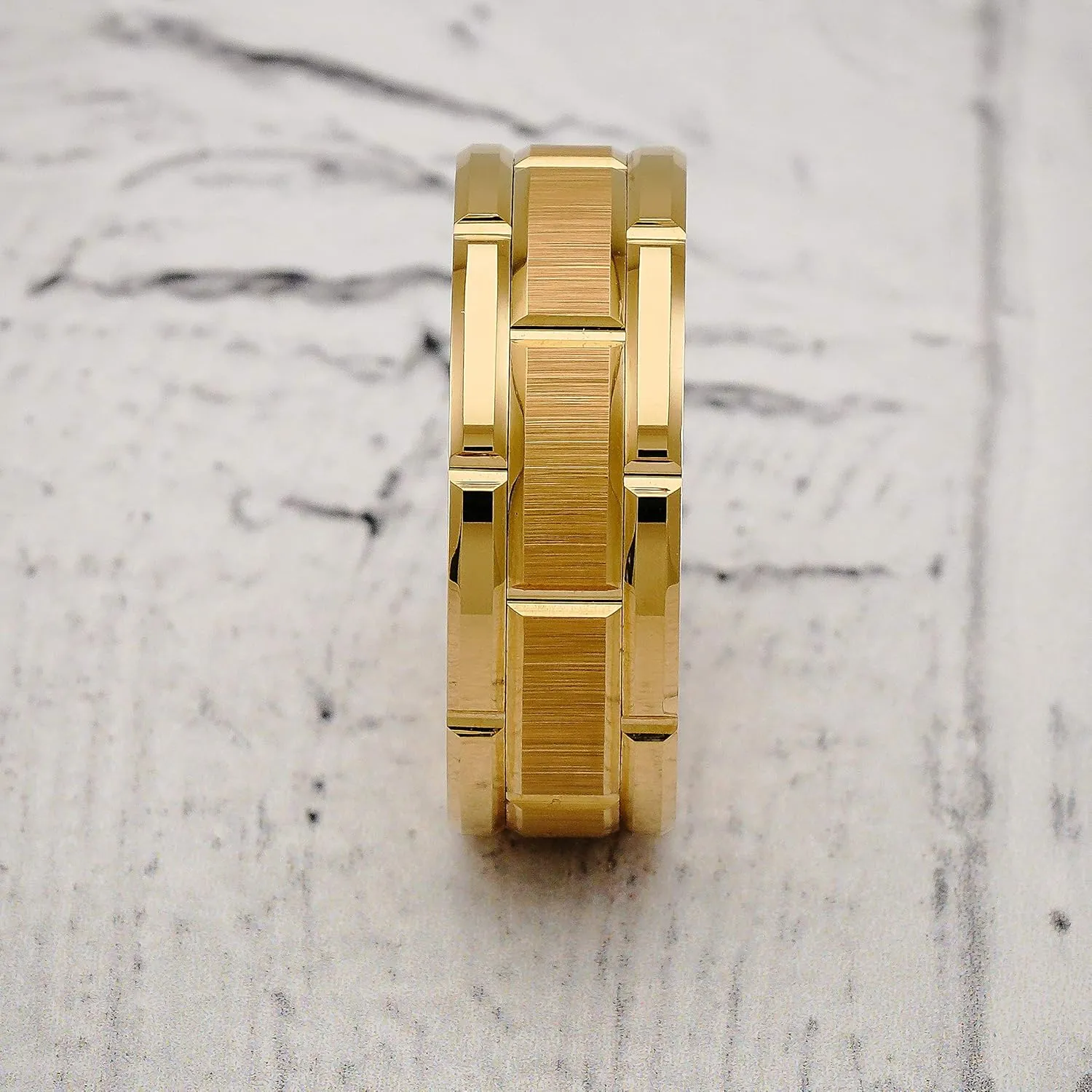 100S JEWELRY Engraved Personalized Tungsten Ring For Men Women Wedding Band Gold Brick Pattern Size 6-16