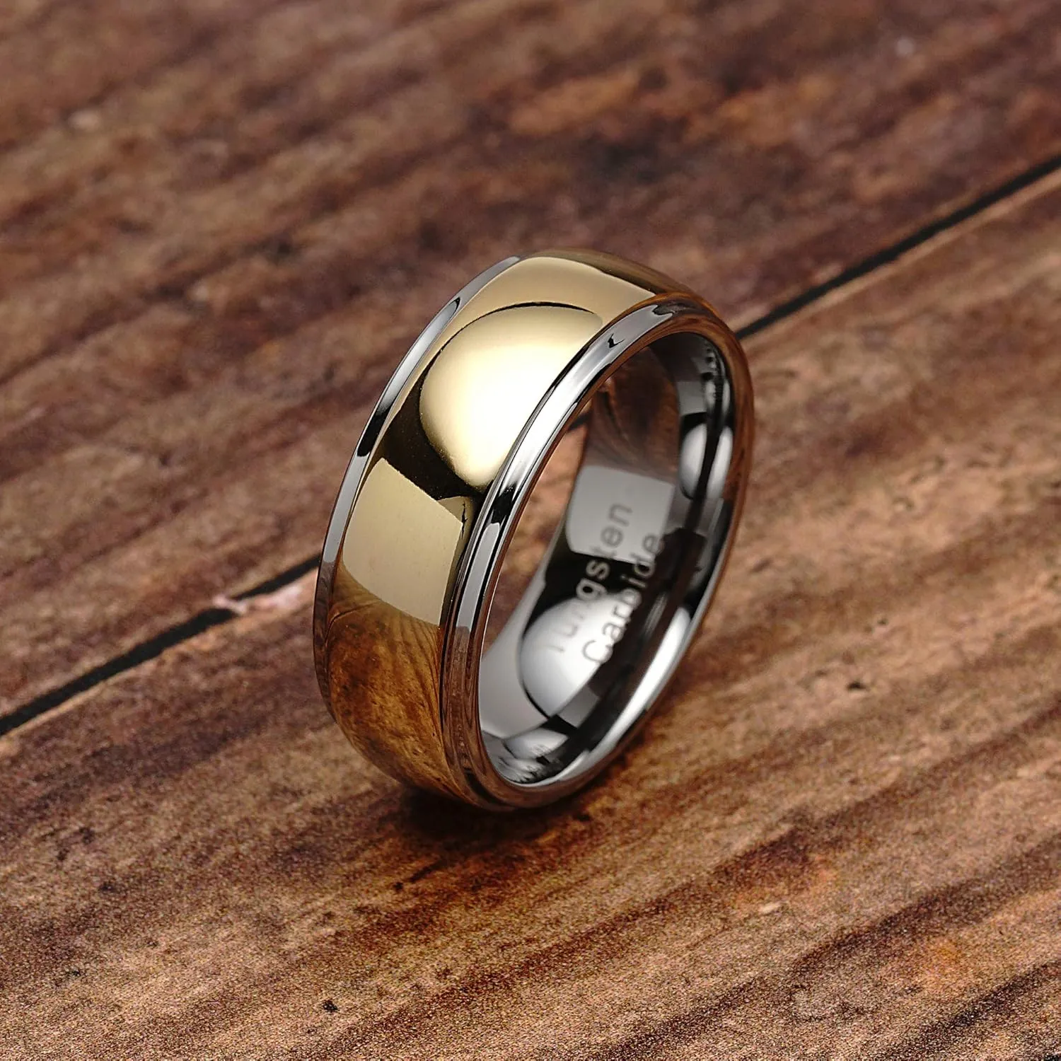 100S JEWELRY Engraved Personalized Tungsten Rings For Men Women Wedding Band Two Tones Gold Mirror Finish Sizes 6-16