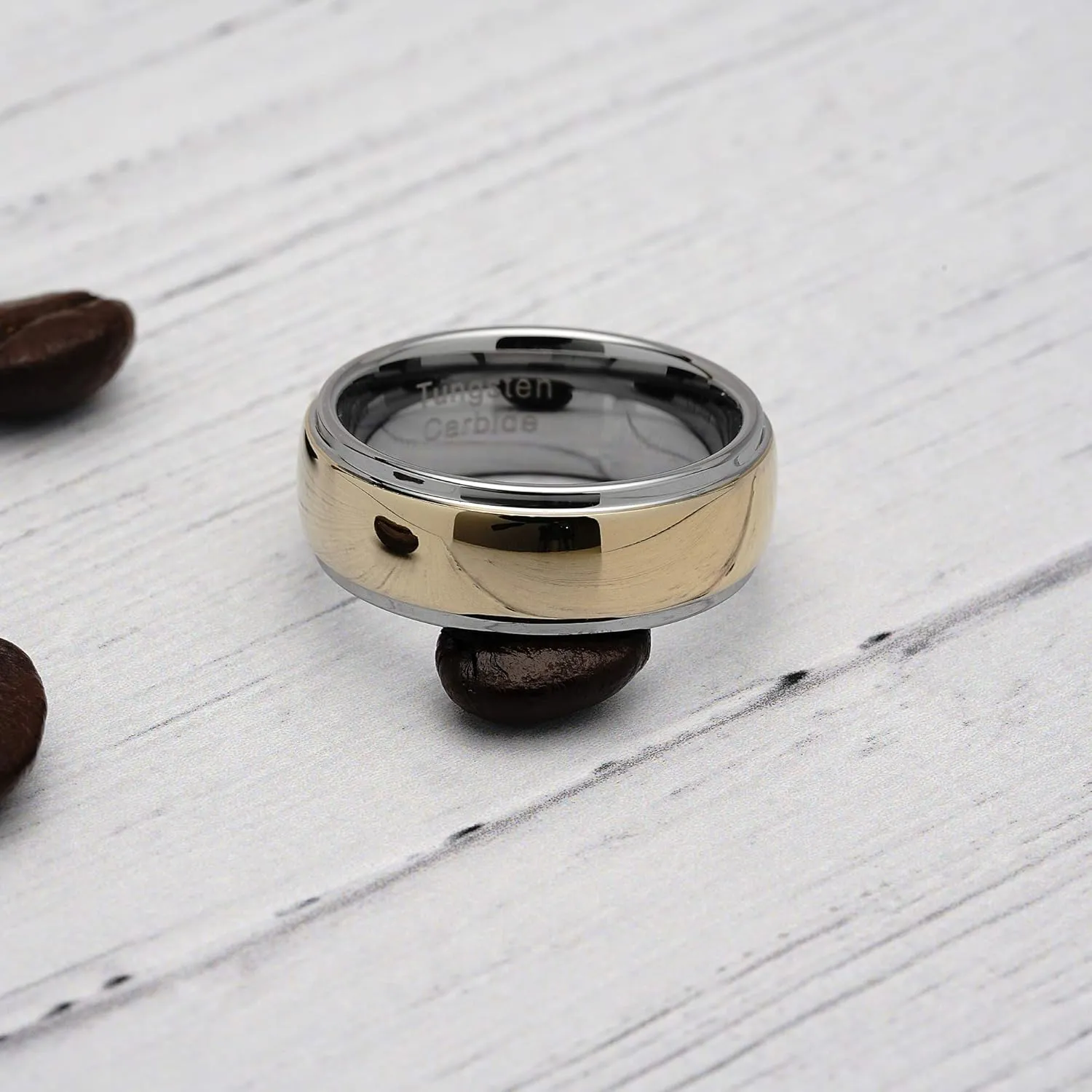 100S JEWELRY Engraved Personalized Tungsten Rings For Men Women Wedding Band Two Tones Gold Mirror Finish Sizes 6-16