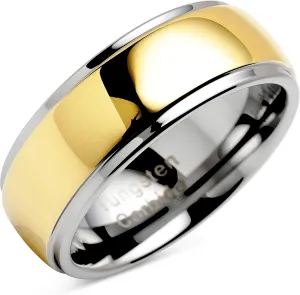 100S JEWELRY Engraved Personalized Tungsten Rings For Men Women Wedding Band Two Tones Gold Mirror Finish Sizes 6-16
