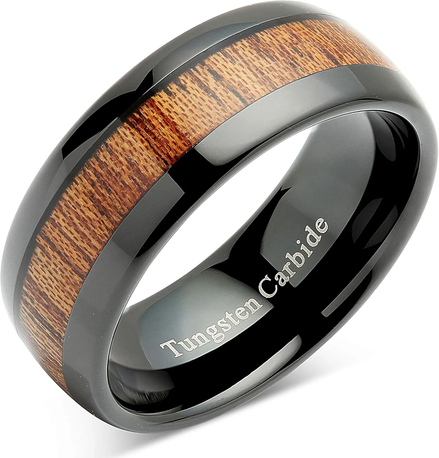 100S JEWELRY Engraved Personalized Tungsten Rings for Men Women Wood Inlay Black Plated Comfort Fit Size 6-16