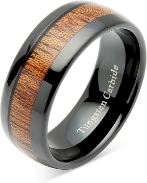 100S JEWELRY Engraved Personalized Tungsten Rings for Men Women Wood Inlay Black Plated Comfort Fit Size 6-16