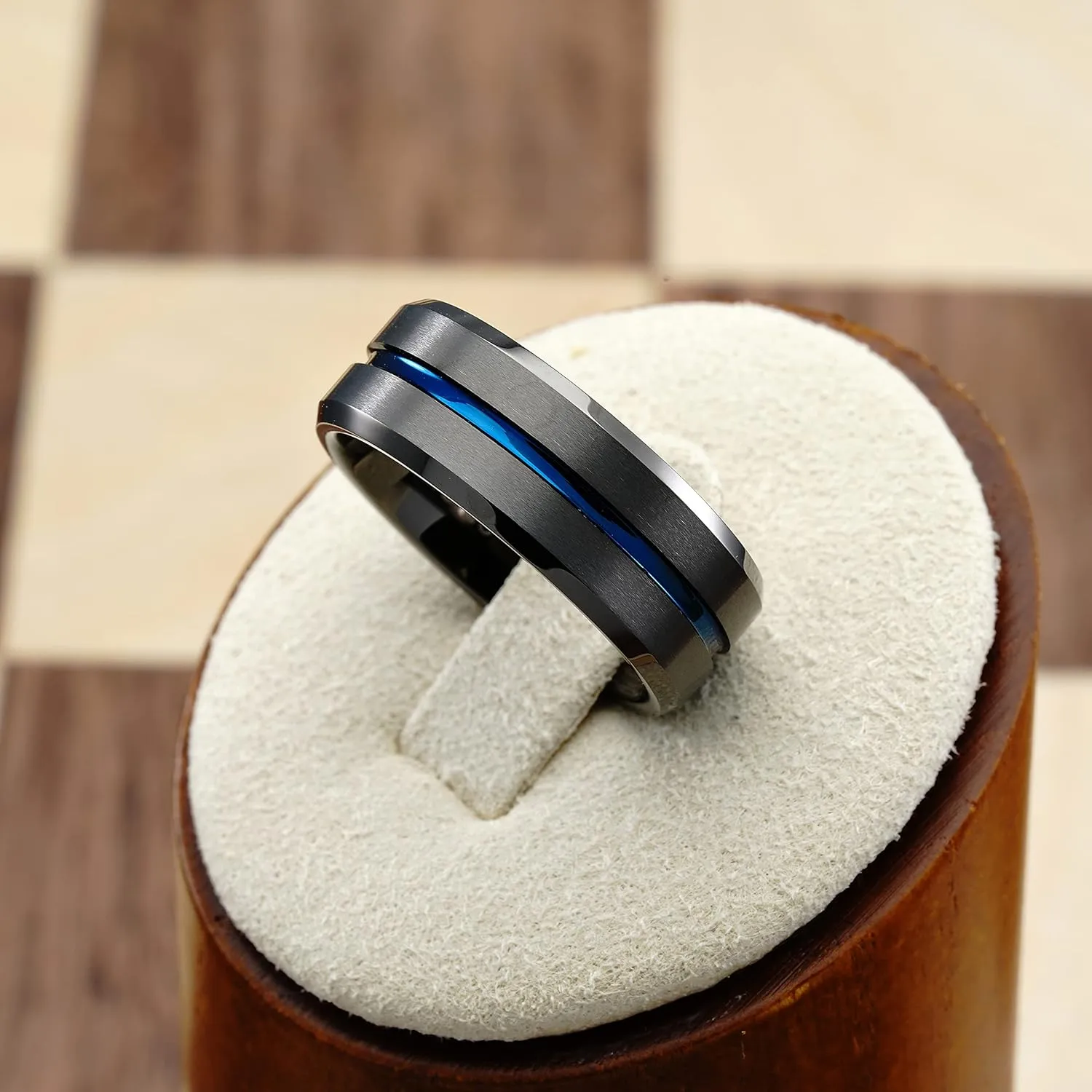 100S JEWELRY Gunmetal Gray Tungsten Ring for Men Blue Groove Line Wedding Band Promise Engagement Size 6-16