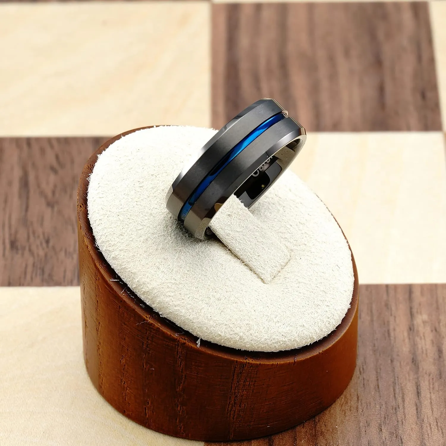 100S JEWELRY Gunmetal Gray Tungsten Ring for Men Blue Groove Line Wedding Band Promise Engagement Size 6-16