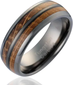 100S JEWELRY Gunmetal Gray Tungsten Rings For Men whiskey barrel Wood grain Inlay wooden Wedding Promise Engagement Band Size 6-16