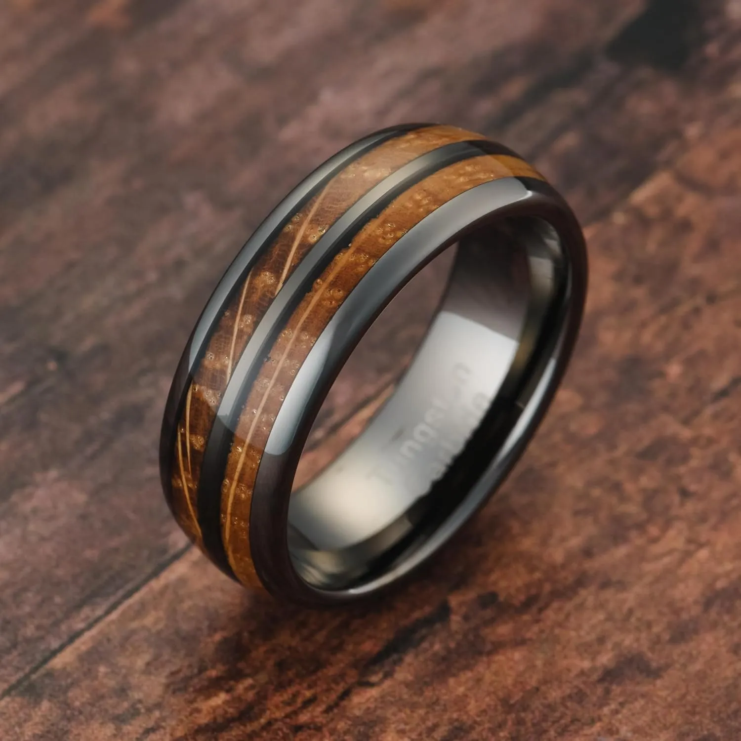 100S JEWELRY Gunmetal Gray Tungsten Rings For Men whiskey barrel Wood grain Inlay wooden Wedding Promise Engagement Band Size 6-16
