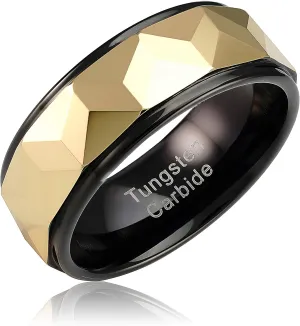100S JEWELRY Personalized Engraved Tungsten Rings for Men Women Wedding Band Gold Faceted Black Step Edge Sizes 6-16