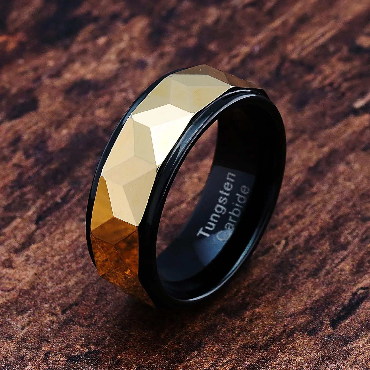100S JEWELRY Personalized Engraved Tungsten Rings for Men Women Wedding Band Gold Faceted Black Step Edge Sizes 6-16