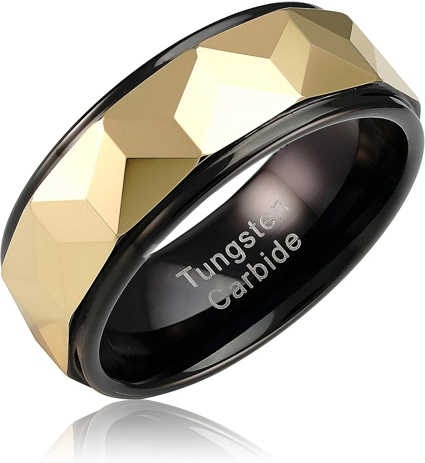 100S JEWELRY Personalized Engraved Tungsten Rings for Men Women Wedding Band Gold Faceted Black Step Edge Sizes 6-16