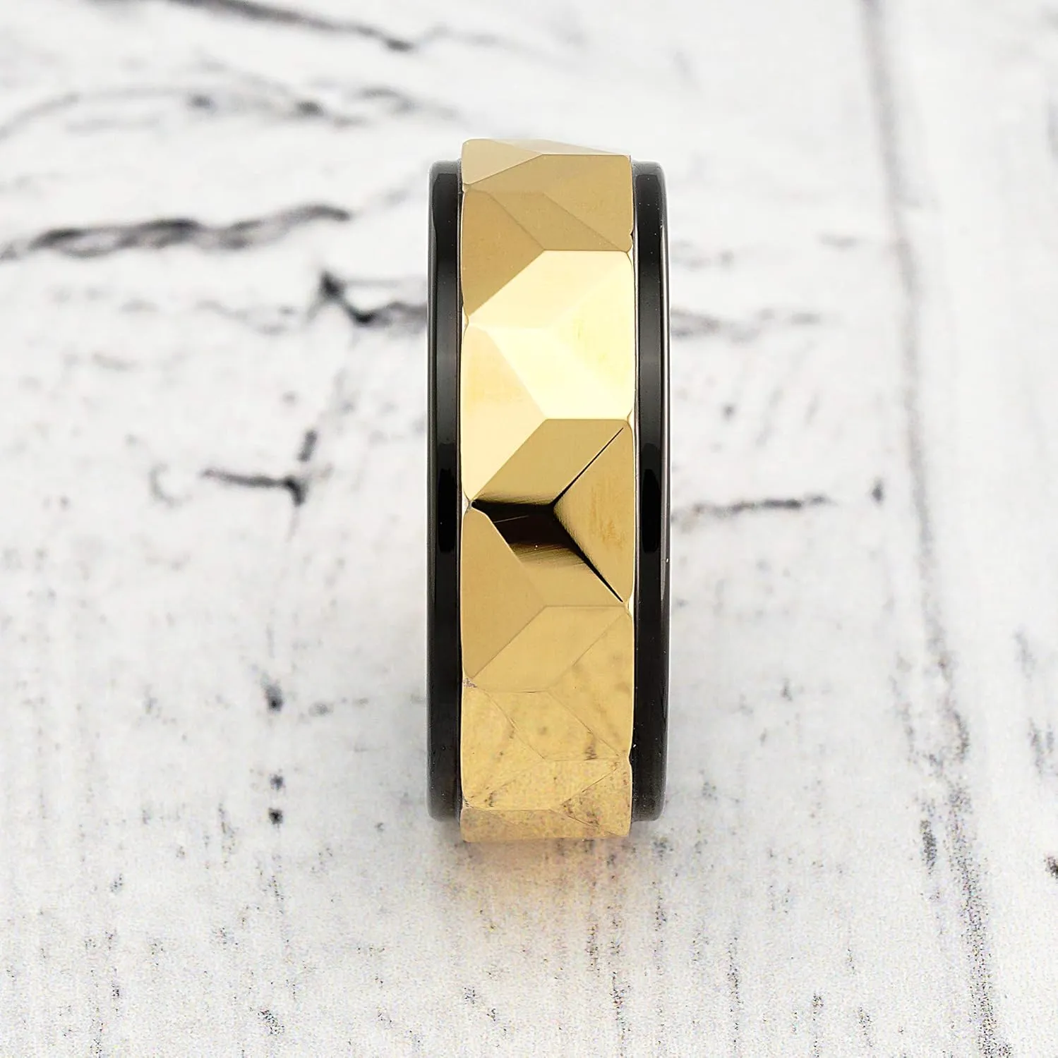 100S JEWELRY Personalized Engraved Tungsten Rings for Men Women Wedding Band Gold Faceted Black Step Edge Sizes 6-16