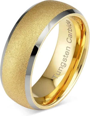 100S JEWELRY Tungsten Rings For Men Women Gold Wedding Band SandBlasted Silver Edge Sizes 6-16