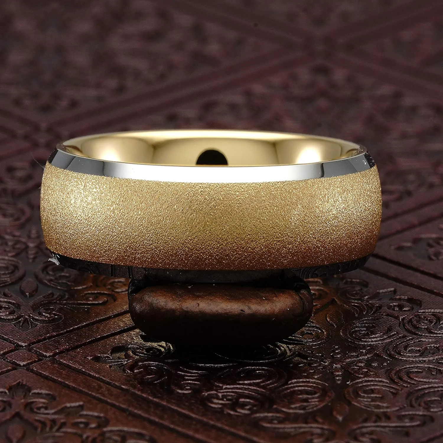 100S JEWELRY Tungsten Rings For Men Women Gold Wedding Band SandBlasted Silver Edge Sizes 6-16