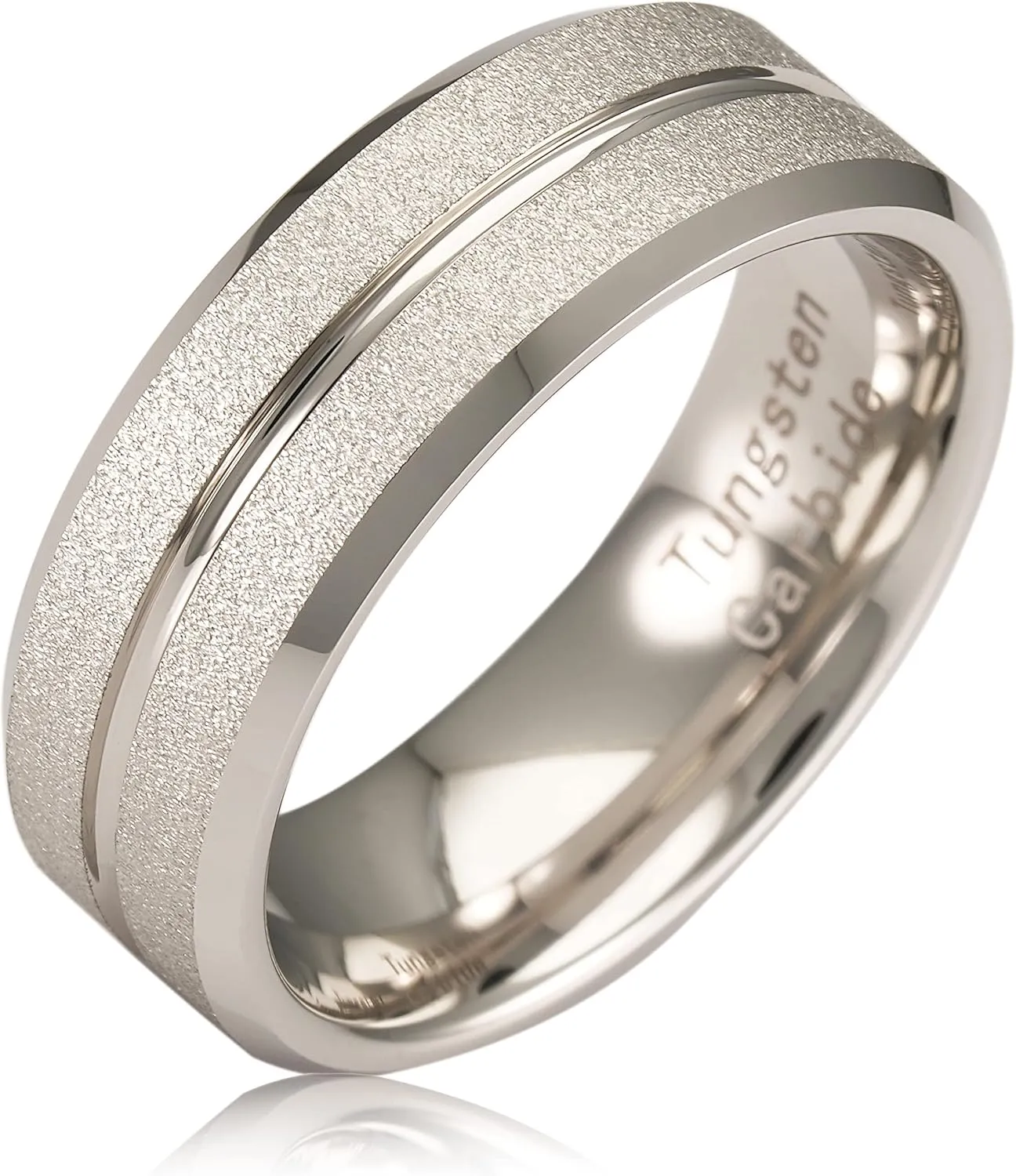 100S JEWELRY White Gold SandBlasted Finish Center Groove Tungsten Rings For Men Women Wedding Promise Engagement Band Sizes 6-16