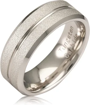100S JEWELRY White Gold SandBlasted Finish Center Groove Tungsten Rings For Men Women Wedding Promise Engagement Band Sizes 6-16
