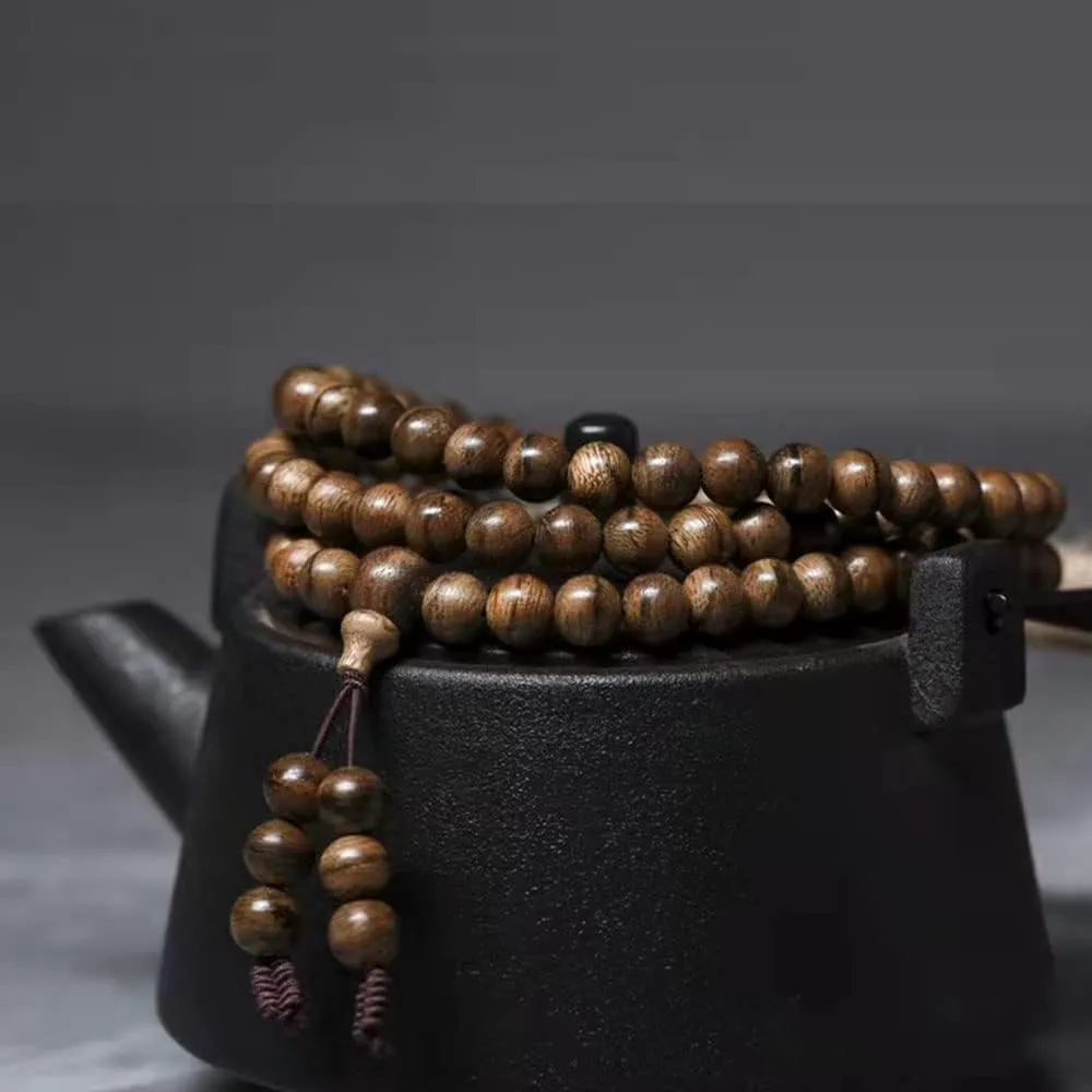 108 Natural Agarwood Bracelet Mala Prayer Beads Sandalwood Bracelets Necklace for Yoga Meditation,6mm