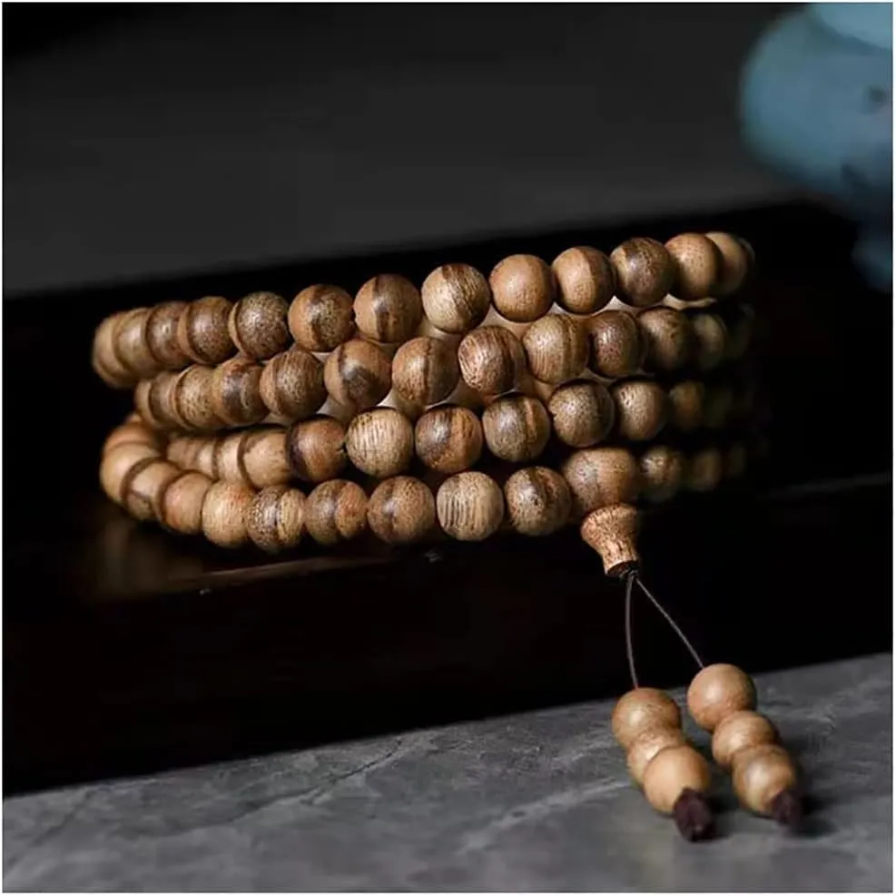 108 Natural Agarwood Bracelet Mala Prayer Beads Sandalwood Bracelets Necklace for Yoga Meditation,6mm