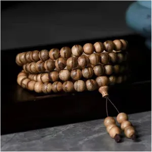 108 Natural Agarwood Bracelet Mala Prayer Beads Sandalwood Bracelets Necklace for Yoga Meditation,6mm