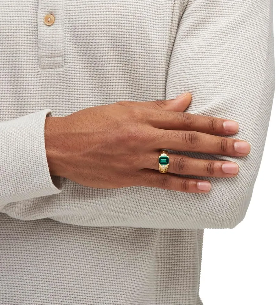 10K/14K/18K Gold 2CT Emerald-Shaped Men's Gemstone Ring,Sapphire/Ruby/Emerald/Black Onyx Luxury Signet Anniversary Rings Engagement Rings Handmade Jewelry for Man Him Father Size 4-16
