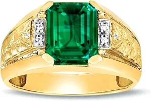 10K/14K/18K Gold 2CT Emerald-Shaped Men's Gemstone Ring,Sapphire/Ruby/Emerald/Black Onyx Luxury Signet Anniversary Rings Engagement Rings Handmade Jewelry for Man Him Father Size 4-16
