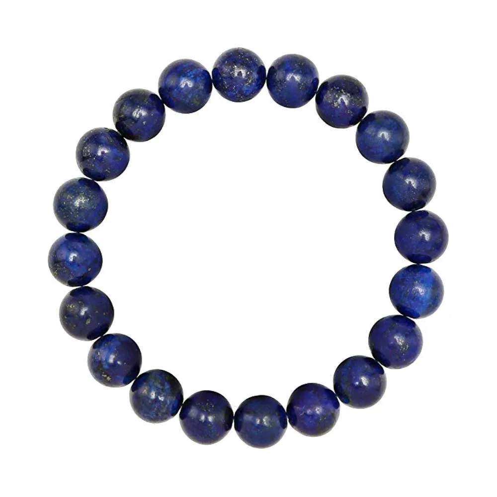 10mm Lapis Lazuli Beaded Bracelet for Men - Prosperity and Wisdom - High Quality Stretch Navy Blue Gemstone Beads Mens Bracelet Size Medium - Made in USA - Gift For Him