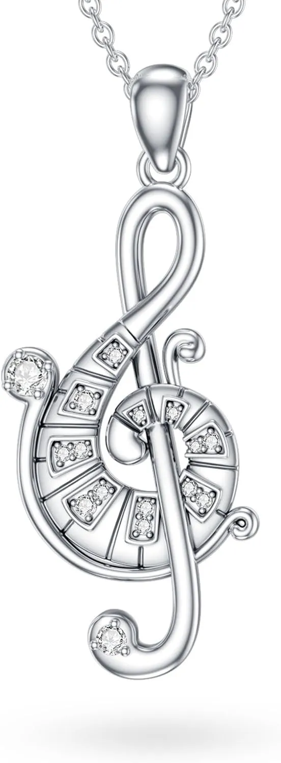 1/14 Carat Diamond Music Note Necklace for Women 925 Sterling Sliver Treble Clef Pendant 18K Gold Plated Piano Music Lover Necklaces Jewelry