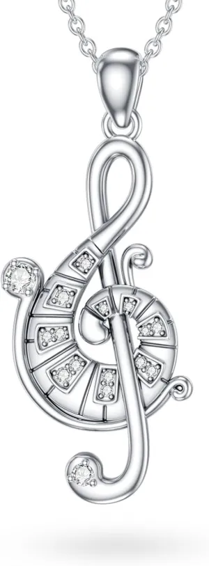 1/14 Carat Diamond Music Note Necklace for Women 925 Sterling Sliver Treble Clef Pendant 18K Gold Plated Piano Music Lover Necklaces Jewelry