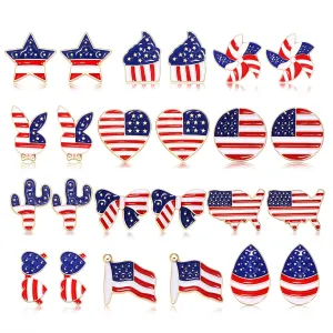 12 Pairs American Flag Stud Earrings 4th of July Patriotic Cactus Heart Stars Earrings Independence Day Jewelry Gifts for Women