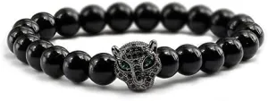12 Style Bracelet Men Black Lava Healing Balance Beads Reiki Buddha Prayer Natural Stone Yoga Bracelet For Women Leopard Head BR2G8 (Light-G Black 1)