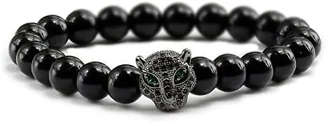 12 Style Bracelet Men Black Lava Healing Balance Beads Reiki Buddha Prayer Natural Stone Yoga Bracelet For Women Leopard Head BR2G8 (Light-G Black 1)