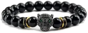 12 Style Bracelet Men Black Lava Healing Balance Beads Reiki Buddha Prayer Natural Stone Yoga Bracelet For Women Leopard Head BR2G8 (Light-G Black 2)