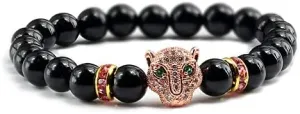 12 Style Bracelet Men Black Lava Healing Balance Beads Reiki Buddha Prayer Natural Stone Yoga Bracelet For Women Leopard Head BR2G8 (Light-Rose Color 2)