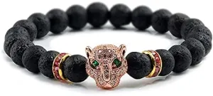 12 Style Bracelet Men Black Lava Healing Balance Beads Reiki Buddha Prayer Natural Stone Yoga Bracelet For Women Leopard Head BR2G8 (Rose color style 2)