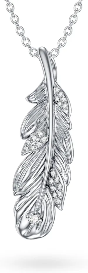1/20 Carat Diamond Feather Necklace for Women 925 Sterling Silver Diamonds Feather Pendant Necklaces 18K White Gold Plated Fine Jewelry