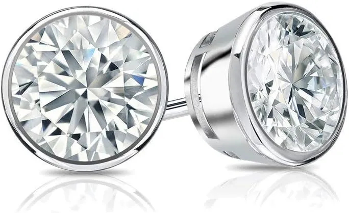 1/4 to 1 1/4 Carat Lab Grown Diamond Round Stud Earrings for Women in 14k Gold (E-F, VS1-VS2, 0.25 to 2.00 cttw) Bezel Setting Screw Back Studs by Diamond Wish