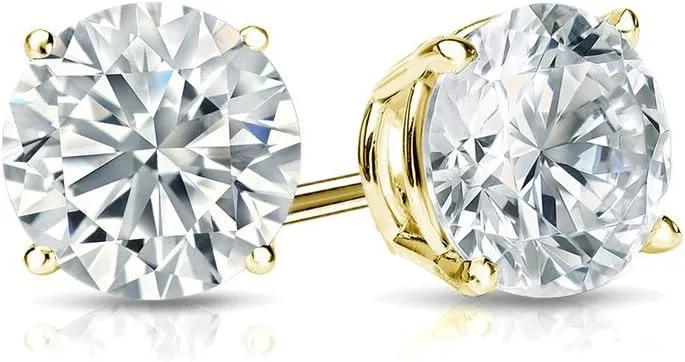 1/4 to 2 Carat Lab Grown Diamond Round Stud Earrings in 14k Gold (E-F, SI1-SI2, cttw), 4-Prong Basket Screw Back by Diamond Wish