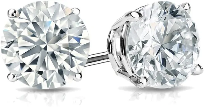 1/4 to 2 Carat Lab Grown Diamond Round Stud Earrings in 14k Gold (E-F, SI1-SI2, cttw), 4-Prong Basket Screw Back by Diamond Wish